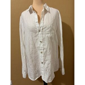 100% Linen Mother of Pearl Button Shirt Beach Resort Cover Up Long Sleeve Size S